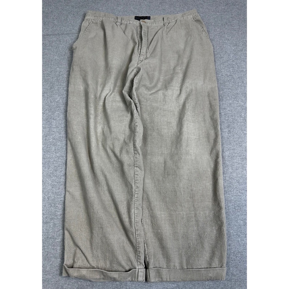 VTG Nucci Corduroy Pants 35x27 Tan Double Pleat Wide Wale Cuffed Baggy Trousers